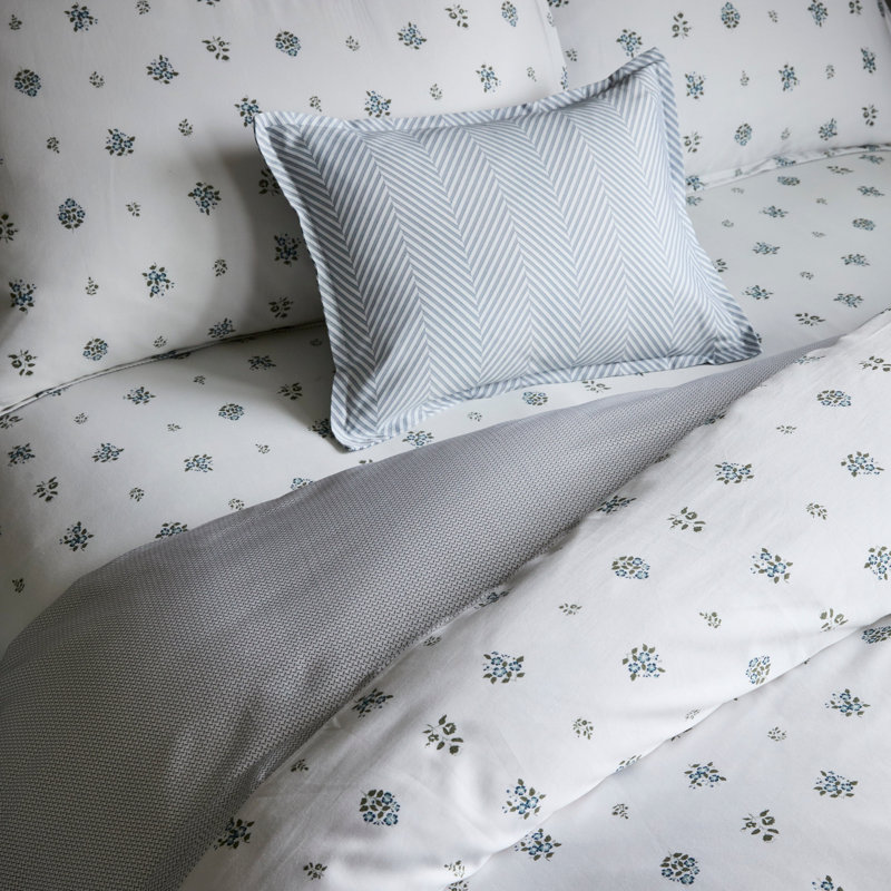 4-Piece Feuille Bluer Linen Bedding Set, Full