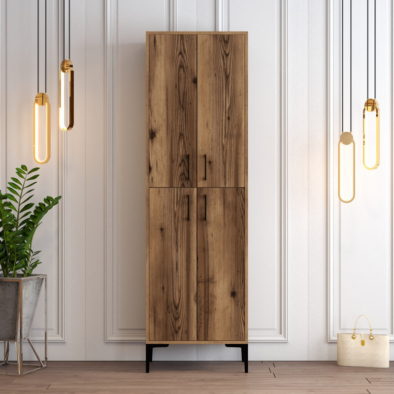 Stylish Shoe Cabinet with Metal Legs, Walnut Finish, 23.6 x 78.7 x 13.8 inches | 100% Melamine Coated Particle Board, Numerous Shelves & Wall-Mountable Design | Perfect for Modern Entryways & Industrial Decor