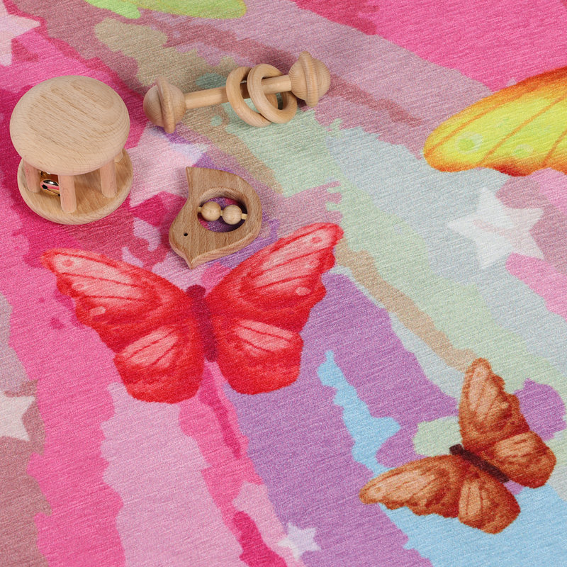 Hempel Butterfly Colorful Kids Playroom 100% Polyester Indoor Area Rug, Rectangle 5' x 7'6"