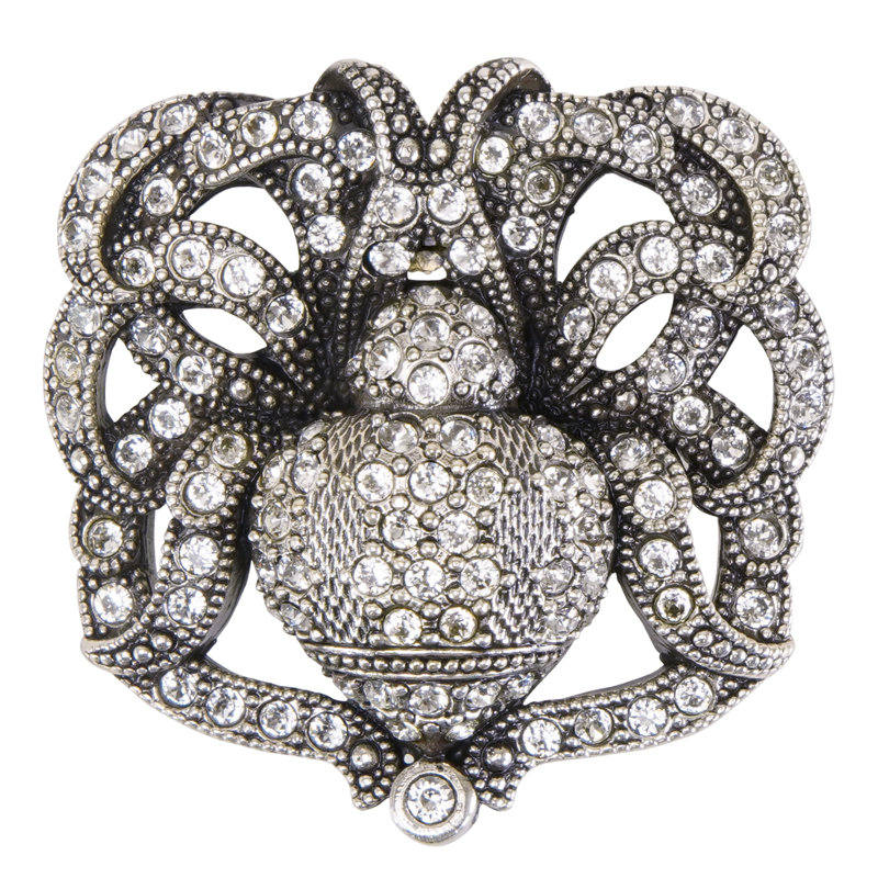 CHARLOTTE KNOB DECORATED WITH CLEAR SWAROVSKI CRYSTALS IN BURNISHED SILVER PLATE