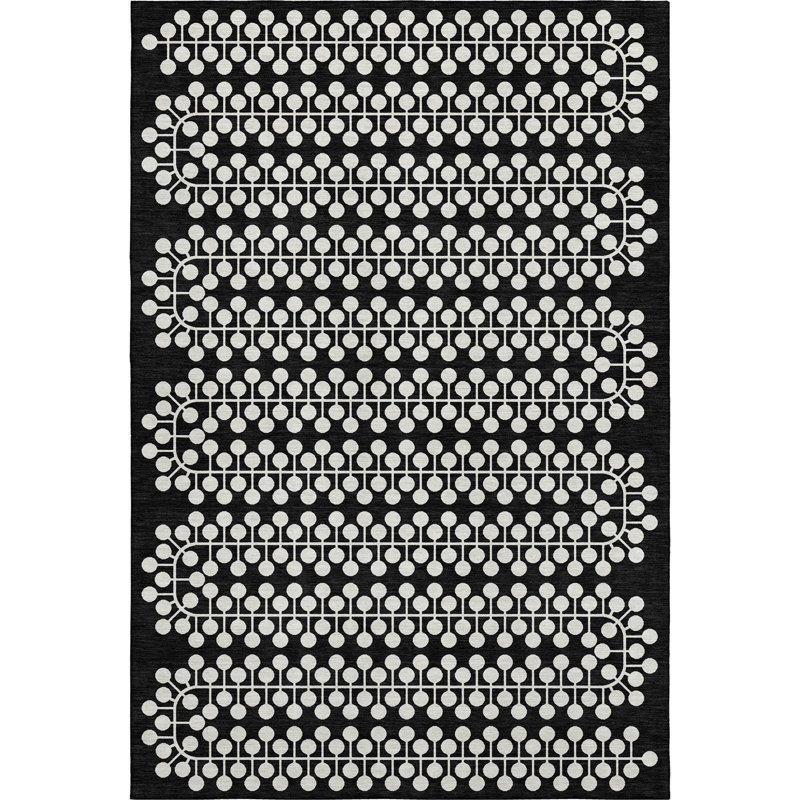 Premium Machine Washable Mayfield AMF2247 Geometric Rug, 8' x 10', Black