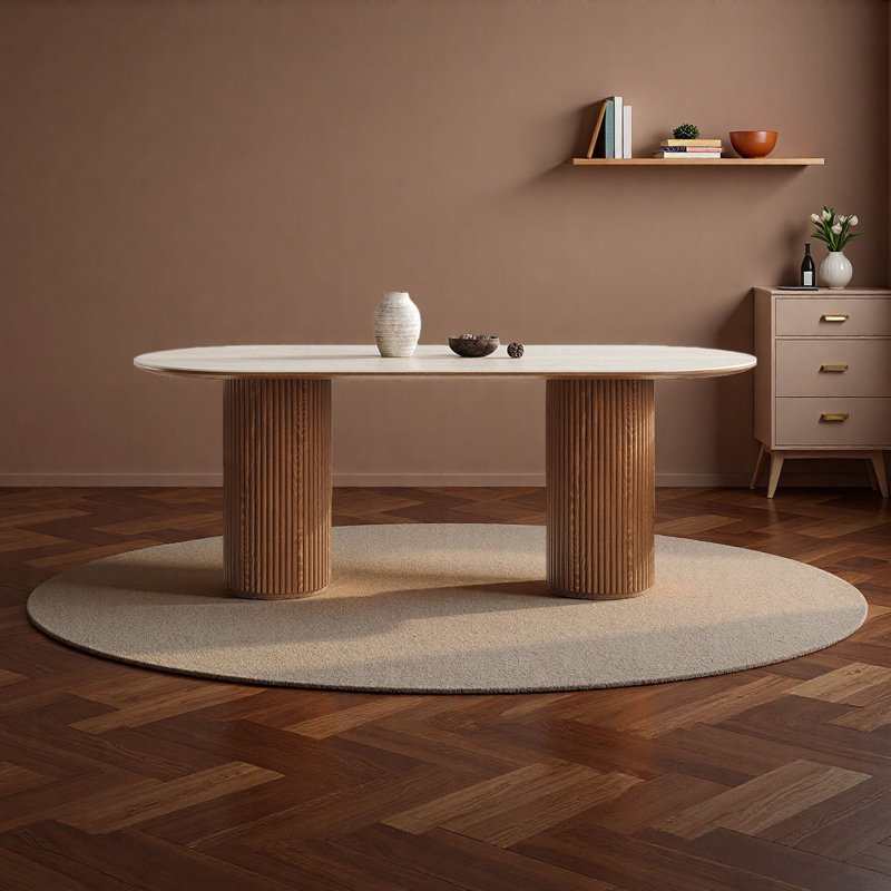 Table ovale rétro de style crème, H 29,5 po x L 55,1 po x l 31,5 po