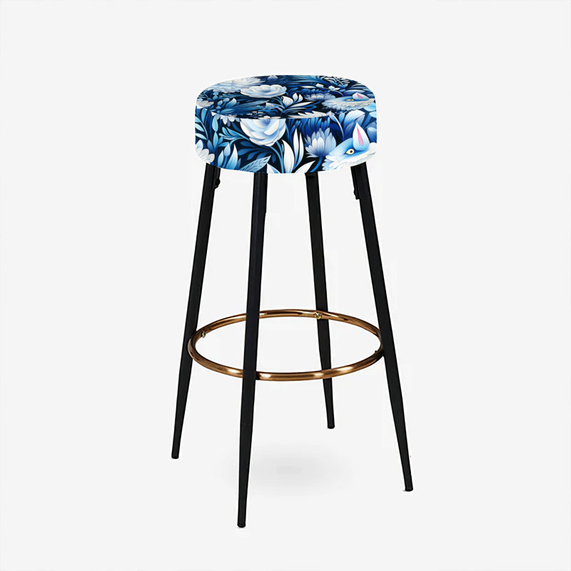 Ensemble de 2 tabourets de bar russes à fleurs bleues et blanches