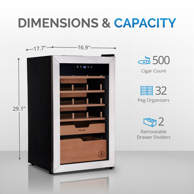 Stainless Steel and Cedar 500 Count Electric Humidor with Humidifier