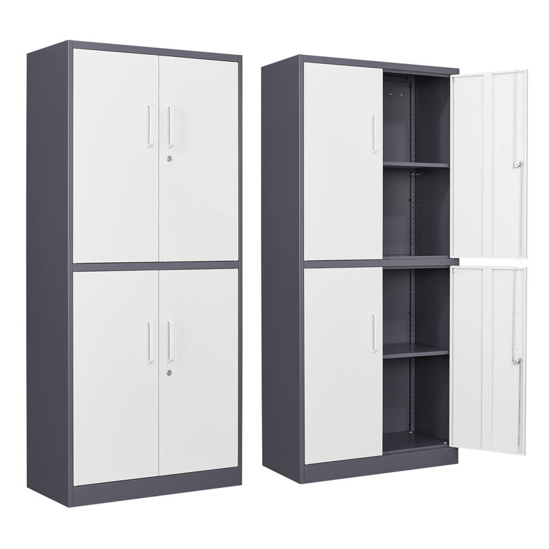 Harraj 32'' Wide 3 - Shelf Storage Cabinet, Grey White