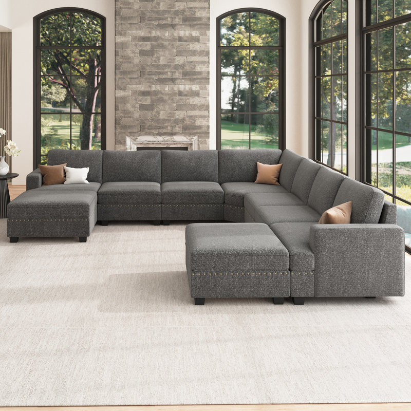 Anureet Standard Modular Sectional with Storage Ottoman, Light Gray 100% Polyester