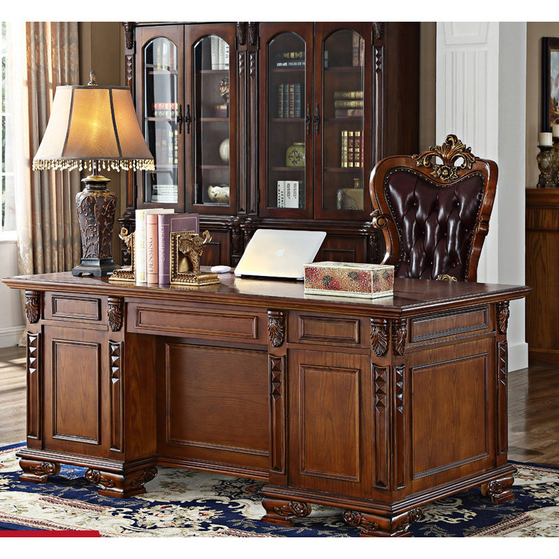 Bureau de direction pratique en bois de frêne avec rangement spacieux et 5 tiroirs, 30.7" H x 78.7" W x 39.4" D