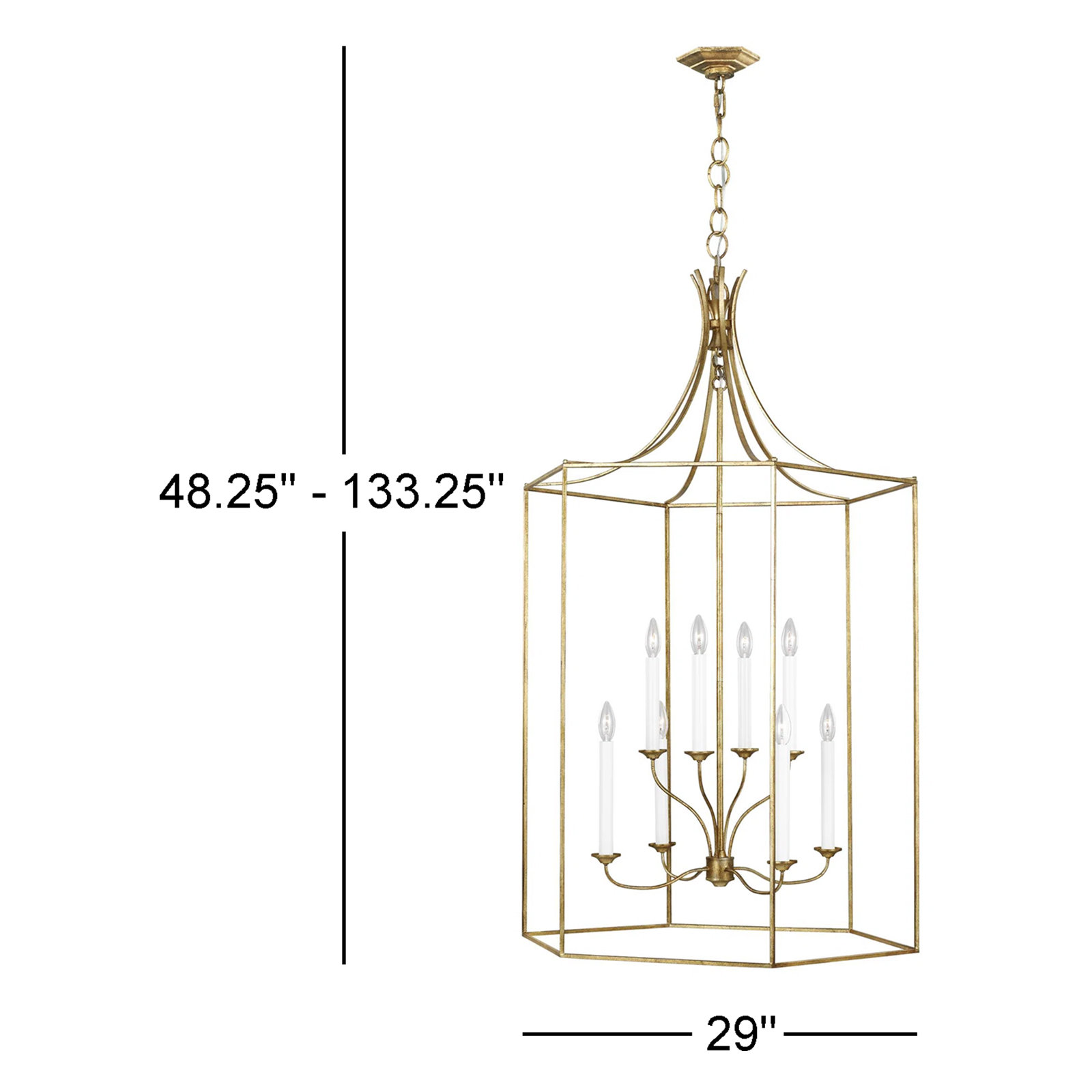 8 - Light Metal Dimmable Lantern Chandelier, Antique Gild