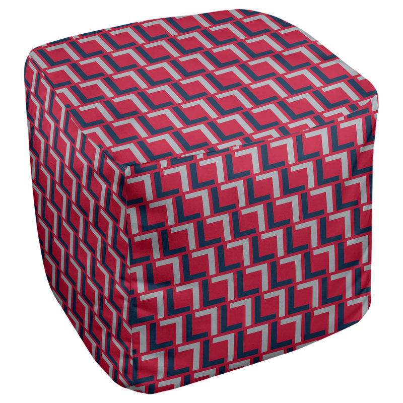 Repose-pieds carré géométrique, Bleu nautique / argent nouveau siècle / rouge, H 18 po x l 18 po x P 18 po