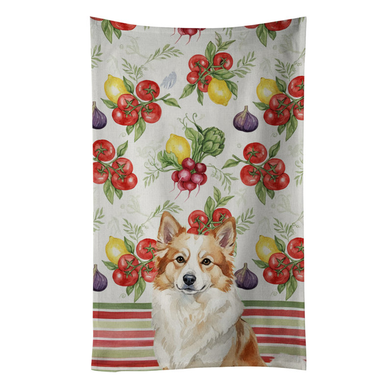 Tan Icelandic Sheepdog Vegetables Kitchen Towel, Tan Icelandic Sheepdog