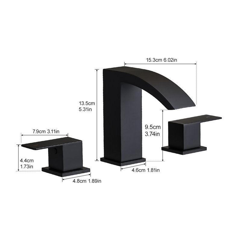 3 Hole 8 Inch Widespread Matte Black Stainless Steel Bathroom Sink Faucet With Double Lever Handles And Side , Easy Installation, Contemporary Style Cartridge Valve, Deck - Mounted