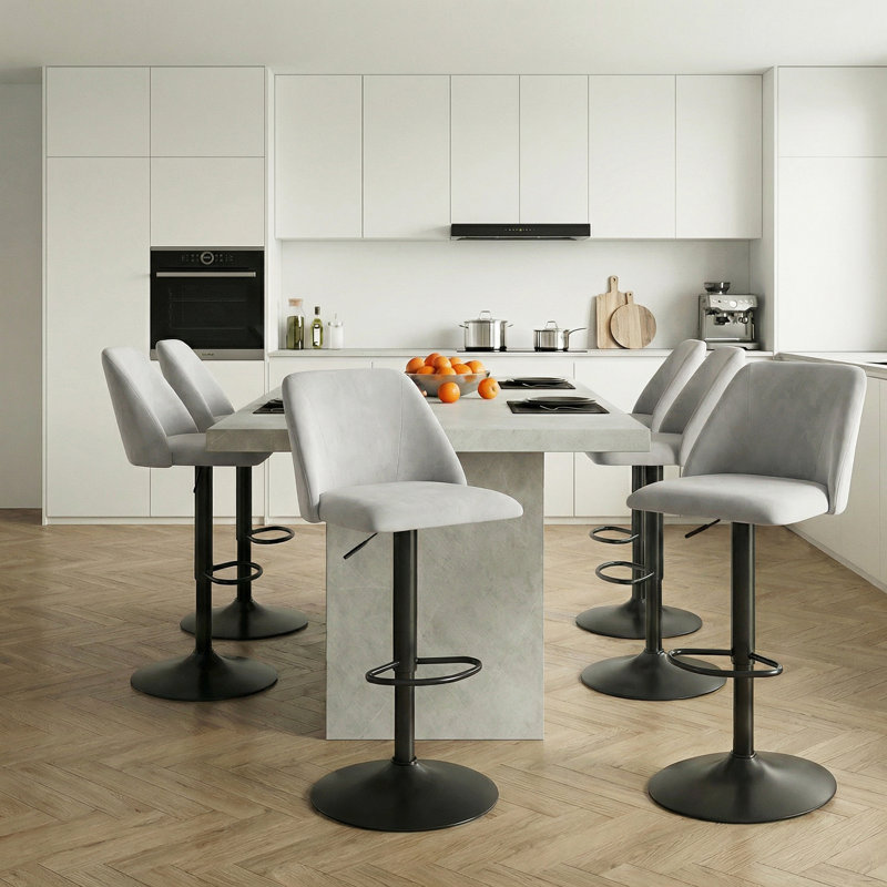 Swivel Upholstered Adjustable Height Counter & Bar Stool With Footrest, Gray