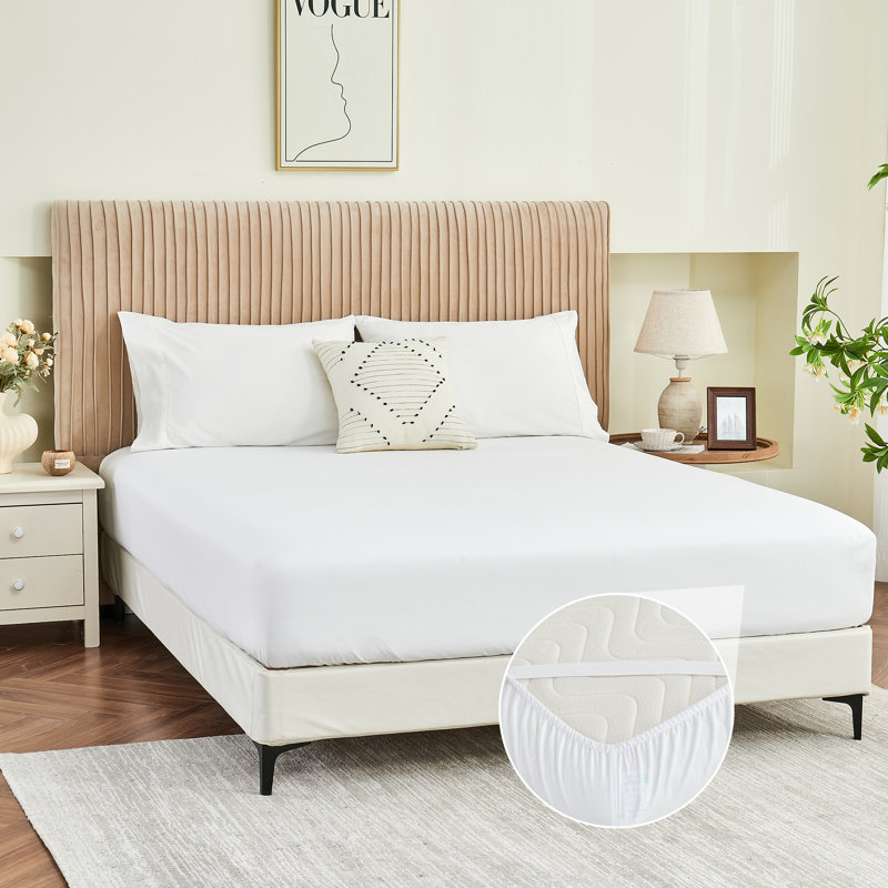 Sunflower Brushed Microfiber Fitted Sheet Only With Straps Fits Up To 14, Queen Fitted Sheet, White
