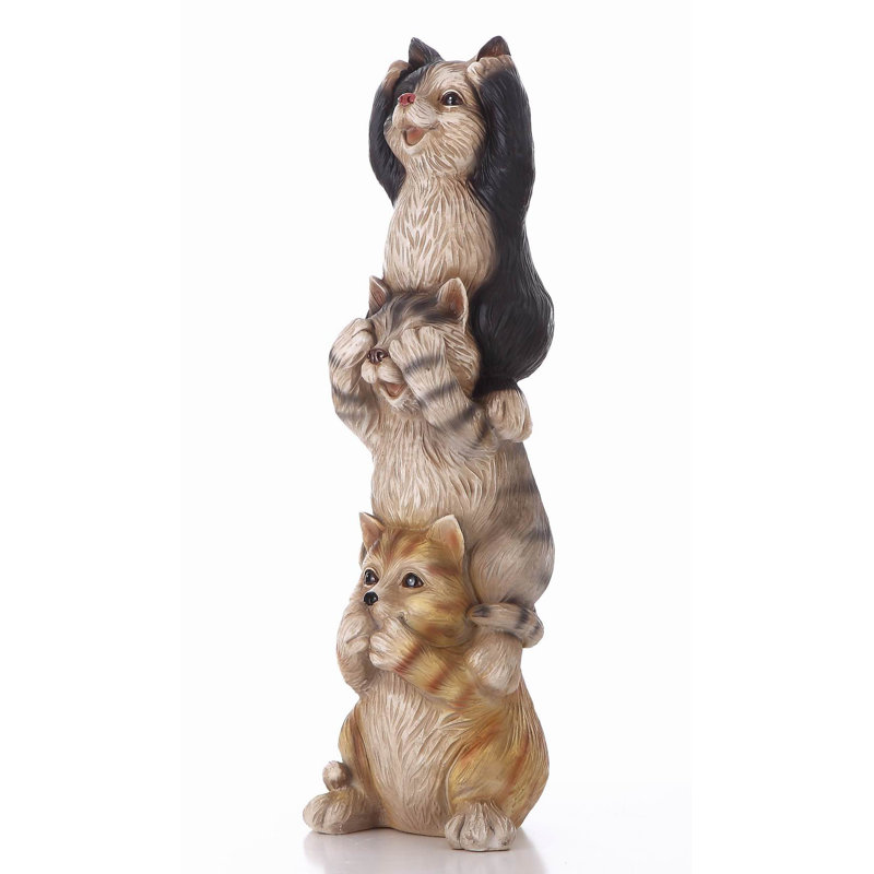 Textured Polyresin Stacking Cats Statue for Outdoor Decor