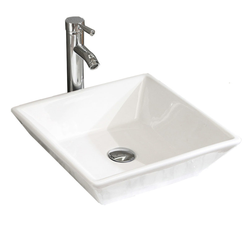 16.5" Square White Porcelain Sink For Bathroom Vanity, Noise-Reducing And Functional Ceramic Vessel Sink, Color, Function Tested Hinges