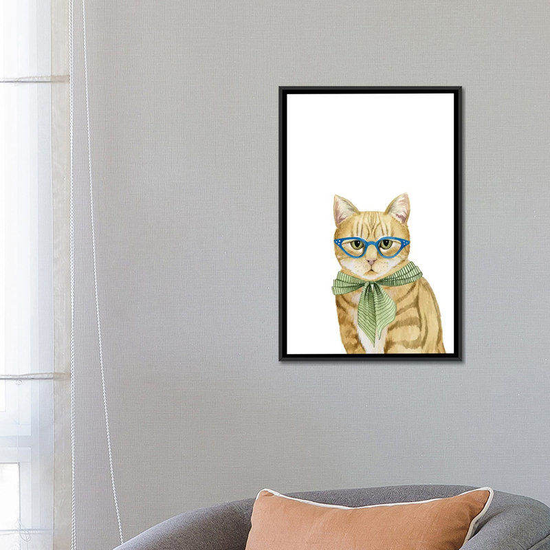 «Cool Cat IV», impression sur toile, H 26 po x l 18 po x P 1,5 po, Toile avec cadre flottant noir, Pas de tapis