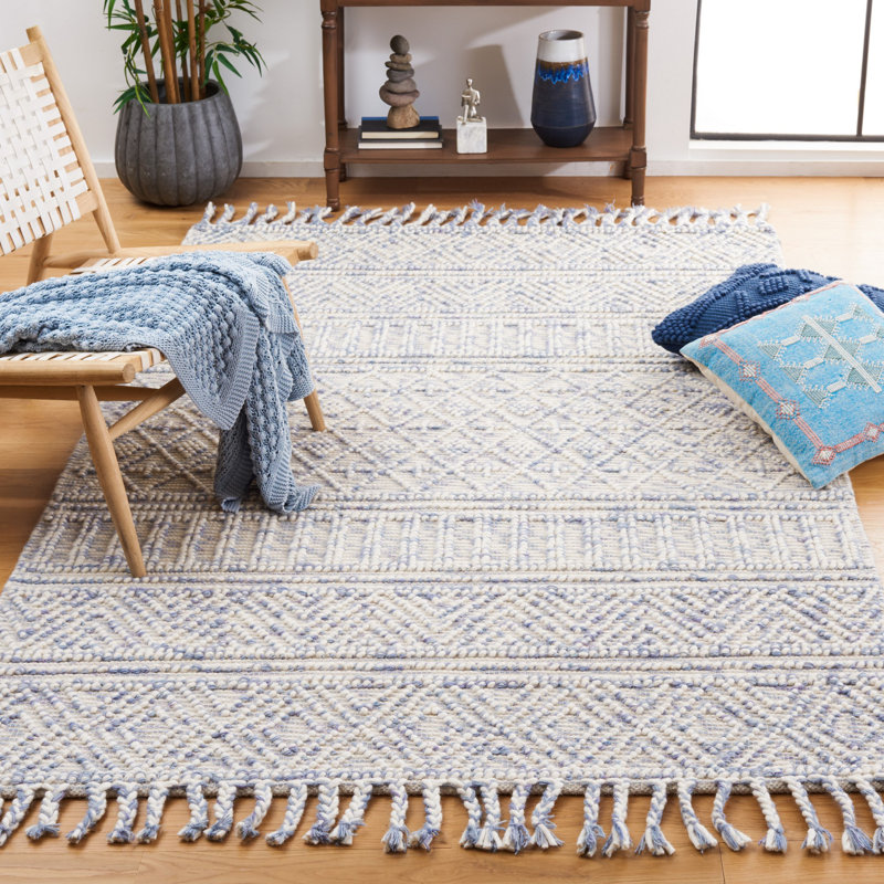 Juba Hand Loomed Wool/Cotton Geometric Rug in Ivory/Gray, Round 6'