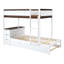 Lit superposé simple au-dessus d'un lit simple en noyer blanc avec bureau, lit gigogne, tiroirs de rangement et ports de chargement USB