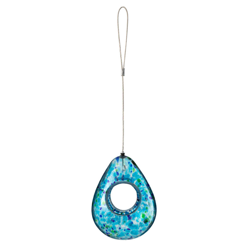 6.75" Blue and Green Glass Teardrop Hanging Bird Feeder