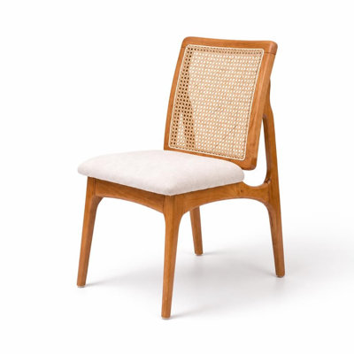 Ensemble de 2 chaises de salle à manger modernes en rotin du milieu du siècle avec cadre en hévéa massif, dossier en canne tressée à la main, coussin rembourré en mousse haute densité, patins antidérapants pour protéger le sol