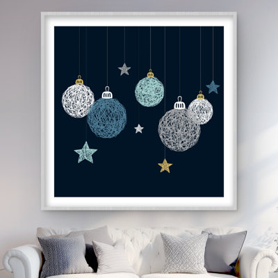 Christmas Ball Vector - Blue Illustrative Framed Print Decor