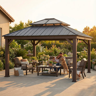 Pavillon de jardin en métal 16 po x 18 po avec toit en aluminium et crochet à 2 niveaux SUNJoy