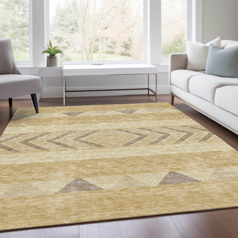 Premium Machine Washable Prisco Gold Rug, Rectangle 2'6" x 3'10"