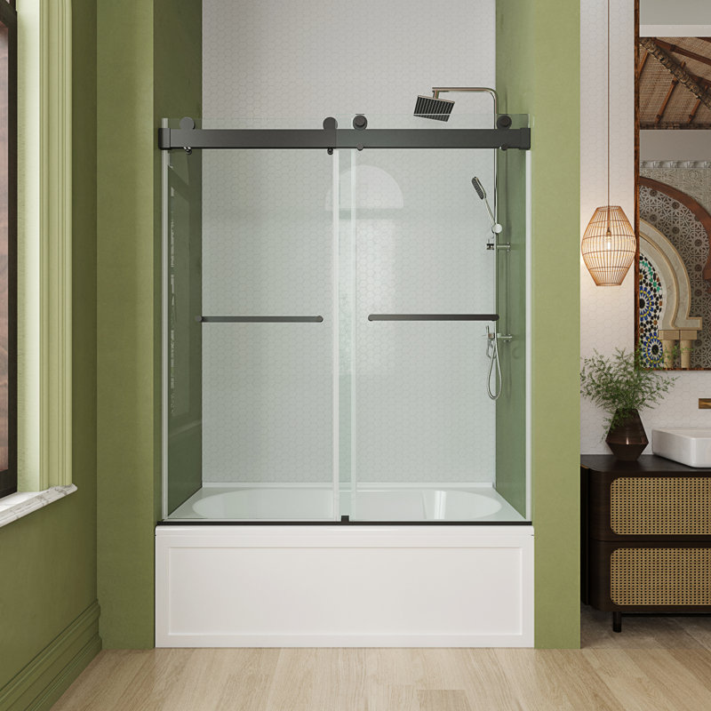 Porte de baignoire coulissante lisse sans cadre avec verre transparent de 3/8 po (10 mm) Opal Mirage MCOCOD l 60 po x H 66 po