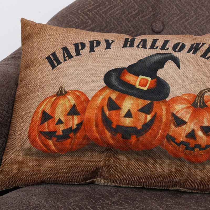 Faux Burlap Happy Halloween Pumpkin Throw Pillow