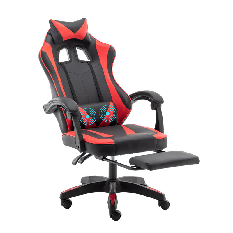 Reclining Ergonomic Faux Leather Swiveling PC & Racing Game Chair with Footrest, Pink, 46.46" H x 23.62" W x 24.40" D