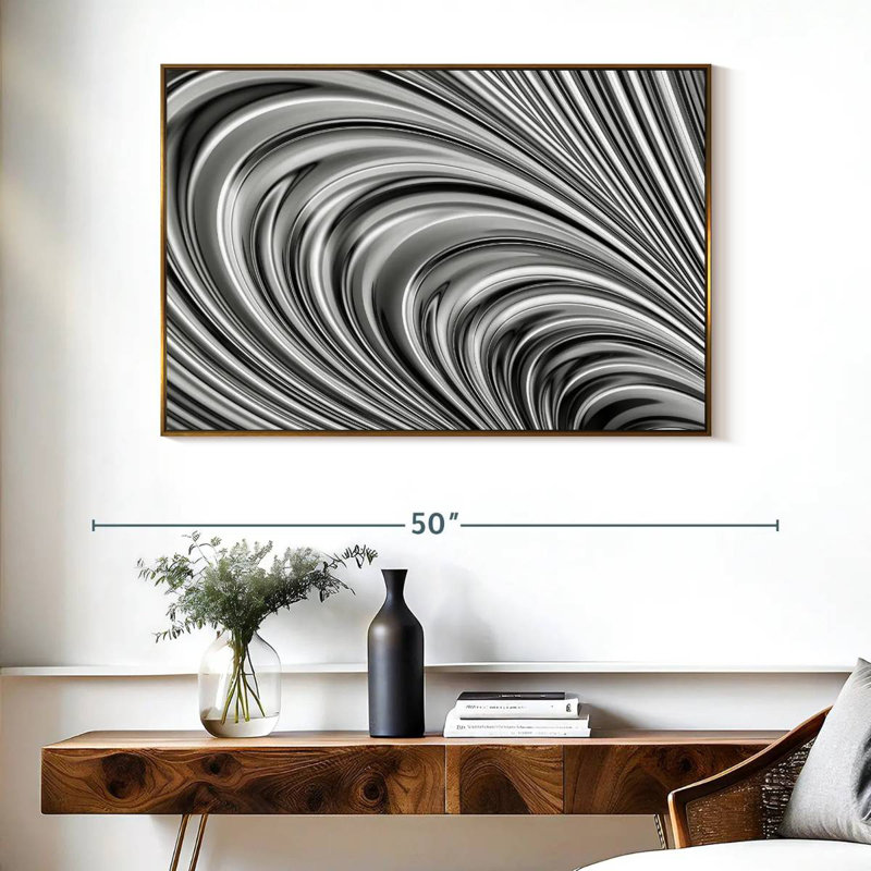 Vague en métal, Cadre flottant doré, 40 po x 27 po