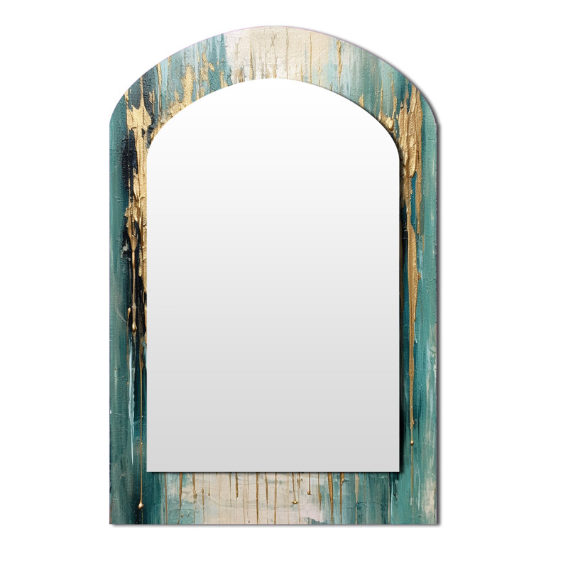 Gilded Daydreams VI - Minimalism Arch Decorative Mirror, Modern Asymmetrical Wall Mirror, Printed Metal Art, 43" x 33"