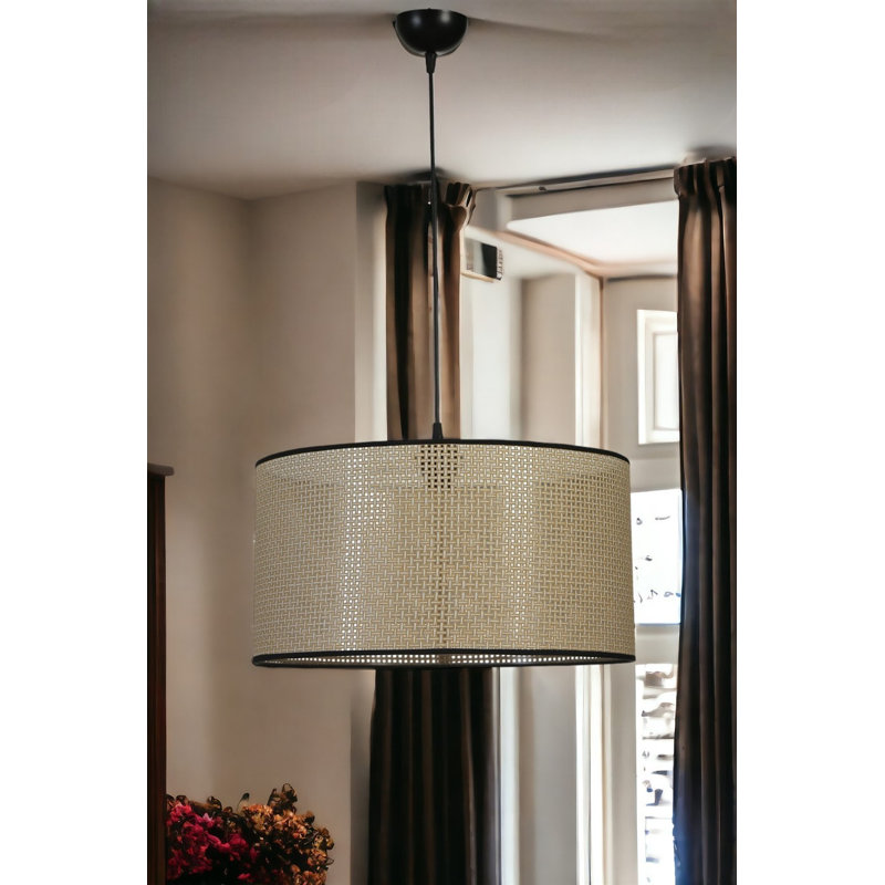 Élégant lustre en métal avec capuchon en bambou, hauteur réglable, 17,7 po de diamètre x 27,6 po de hauteur totale | Douille E27, 40 W maximum | Finition dorée et noire, éclairage élégant pour le salon et la salle à manger, indice de protection IP20