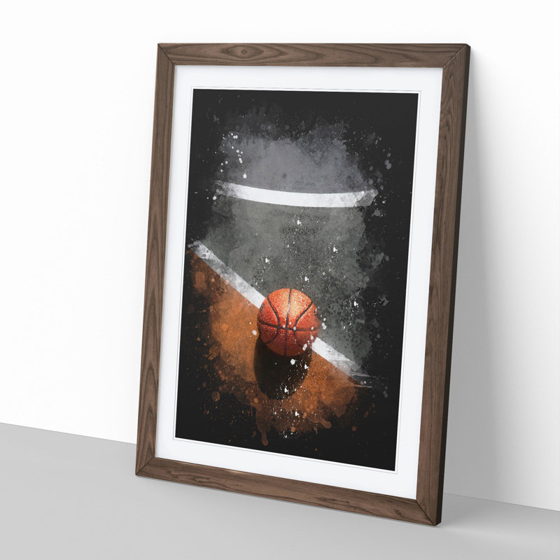 Basketball Court Paint Splash - Picture Frame Graphic Art, 65cm H x 48cm W x 2cm D, Walnut