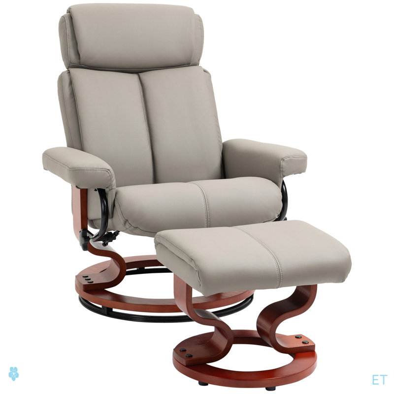 Fauteuil inclinable avec repose-pieds, fauteuil inclinable pivotant à 360 ° avec base en bois et repose-pieds assorti