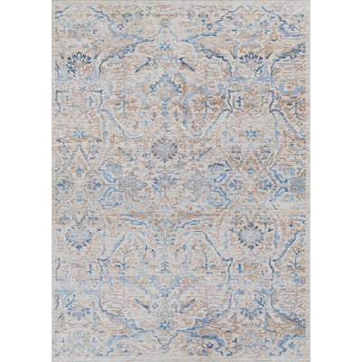 Tapis bleu / brun à motif floral Lincoln