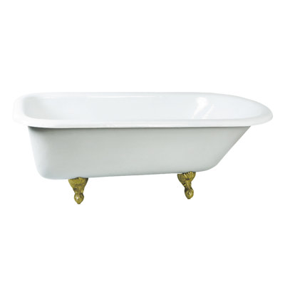 Kingston Brass Aqua Eden 66-Inch Cast Iron Oval Rectangular Roll Top Clawfoot Tub (No Faucet Drillings)