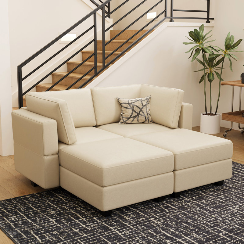 Ancram 4-Seats Faux Leather Small Sofa Bed Memory Foam Modular Sectional Sofa Storage Couch For Apartment Livingroom Bedroom