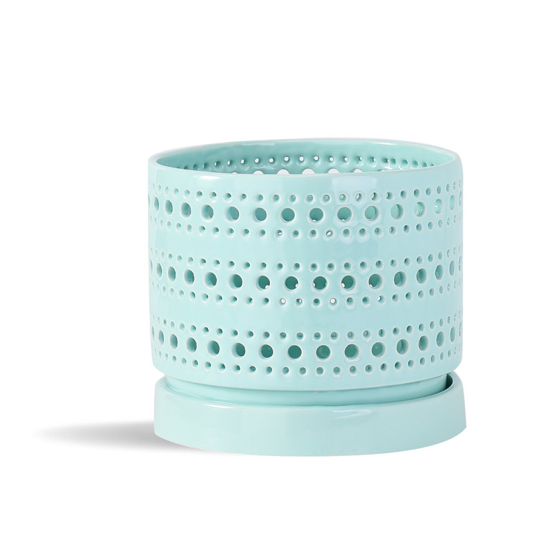 Pot de fleurs Moon Gate pour orchidées avec soucoupe intégrée - Petit pot en céramique émaillée pastel (lot de 4) - Jarin extérieur