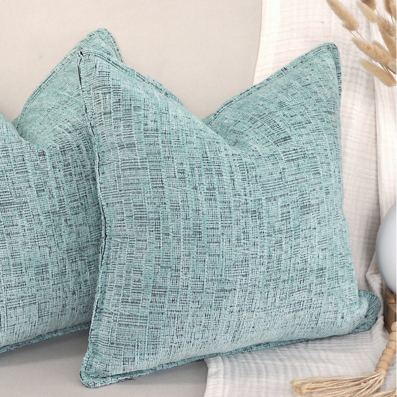 Ensemble de 2 housses de coussin en chenille à texture douce, Carré 22 po, Turquoise