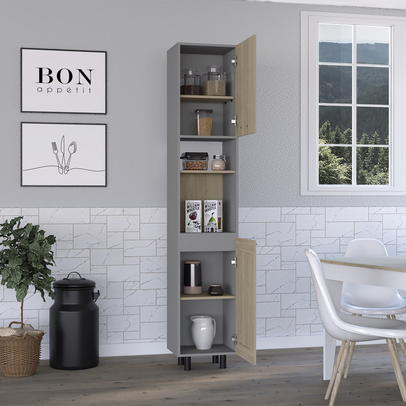 Hasselt Kitchen Pantry, Double Door, Six Shelves -Light Pine