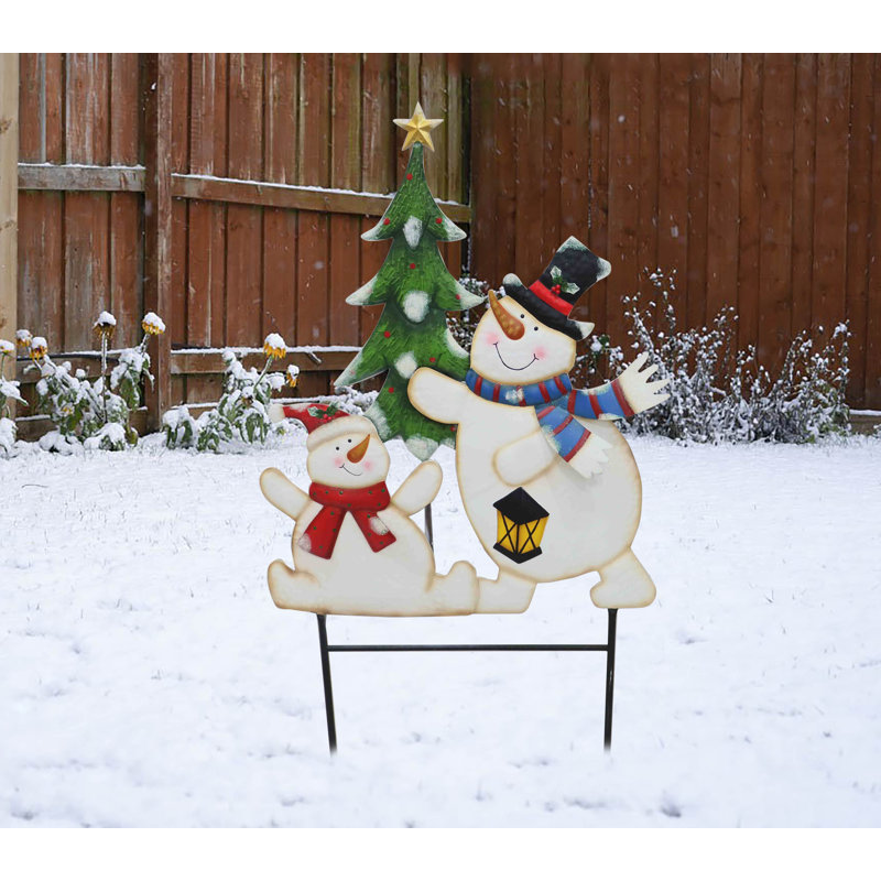 35.5" Multicolor Snowmen with Christmas Tree Yard Stake