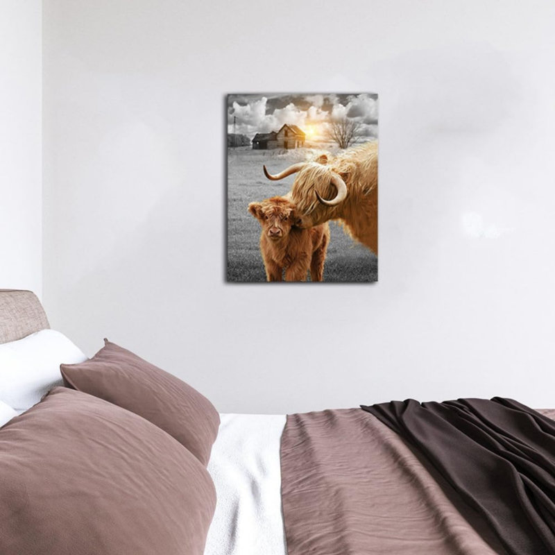 Art mural en toile sans cadre 16 po x 20 po Longhorn