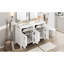 Double meuble-lavabo avec éviers en céramique, structure en bois massif, finition peinte et tiroir rabattable pour faciliter le rangement des articles de salle de bain, tablette réglable moderne, charnières à fermeture en douceur pour un fonctionnement silencieux-1662173872-1662173873