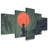 Japanese " Samurai Standing On Stairway In Night Forest With The Red Moon On Background " 5 - Pieces