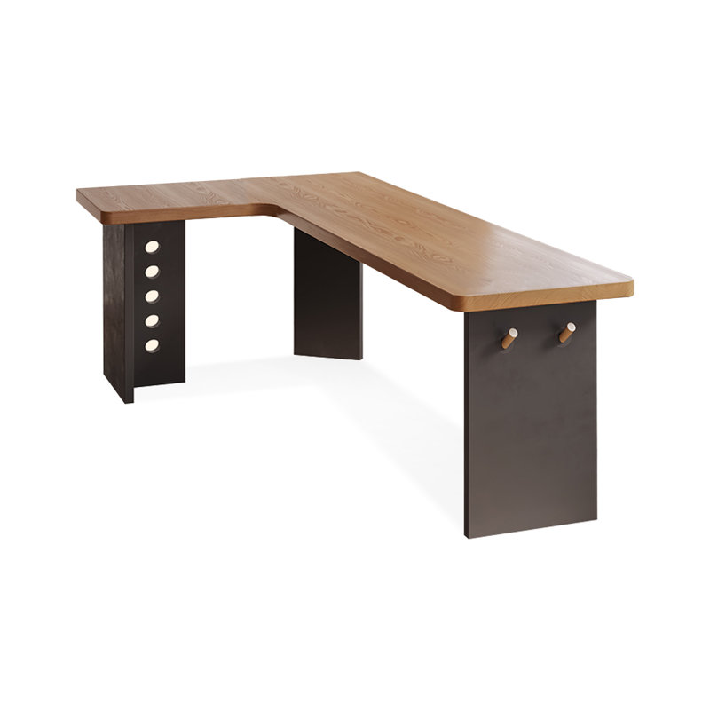 Bureau brun en bois massif en forme de L + fer, H 29,53 po x l 86,61 po x P 55,12 po, Retour à gauche