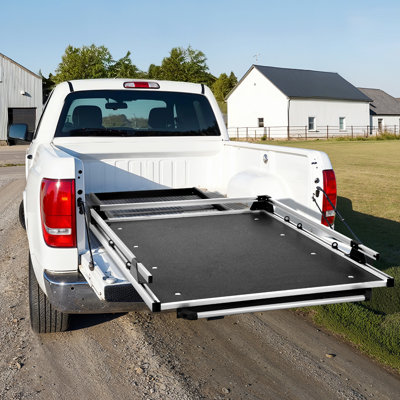 Sliding Truck Bed Organizer, 75 x 48-Inch Heavy Duty Truck Bed Storage Drawer with 1000 lbs Capacity, Features 6 Movable Rings for Securing, 2-Postion Slide out Tray for Pickup Trucks, Black