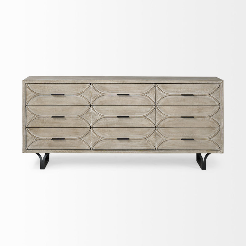 Buffet 9 tiroirs l 70,1 po Diane, Noir / brun clair