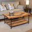 CONSDAN Solid Fir Wood Coffee Table, 2-Tier Industrial Farmhouse Table, 44" Rectangular Table