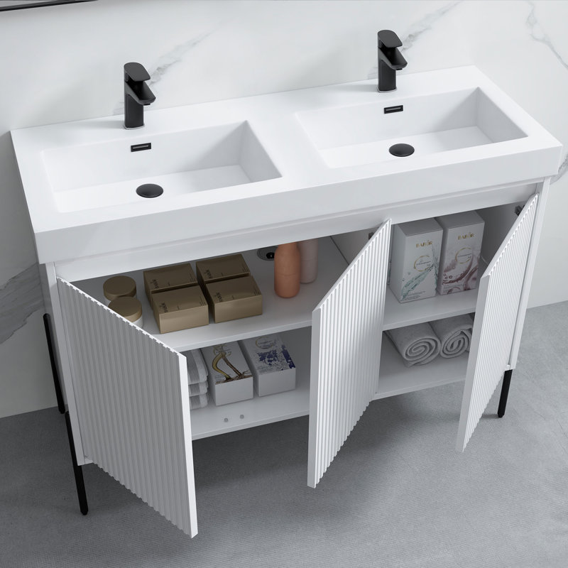 Ensemble de meuble-lavabo double 48 po Nalis, Blanc, Noir